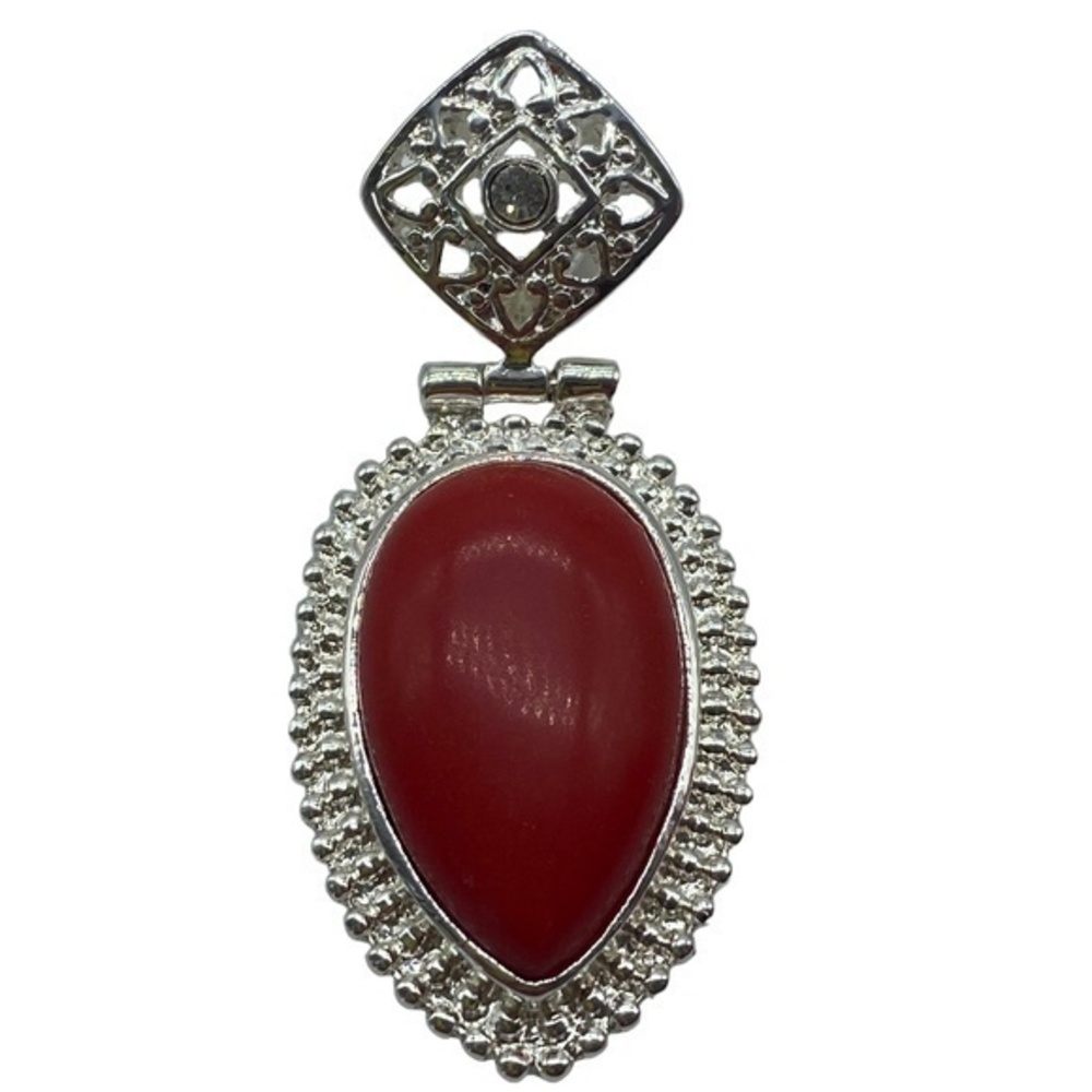 Red Coral Gemstone Sterling Silver 925 Pendant 2in